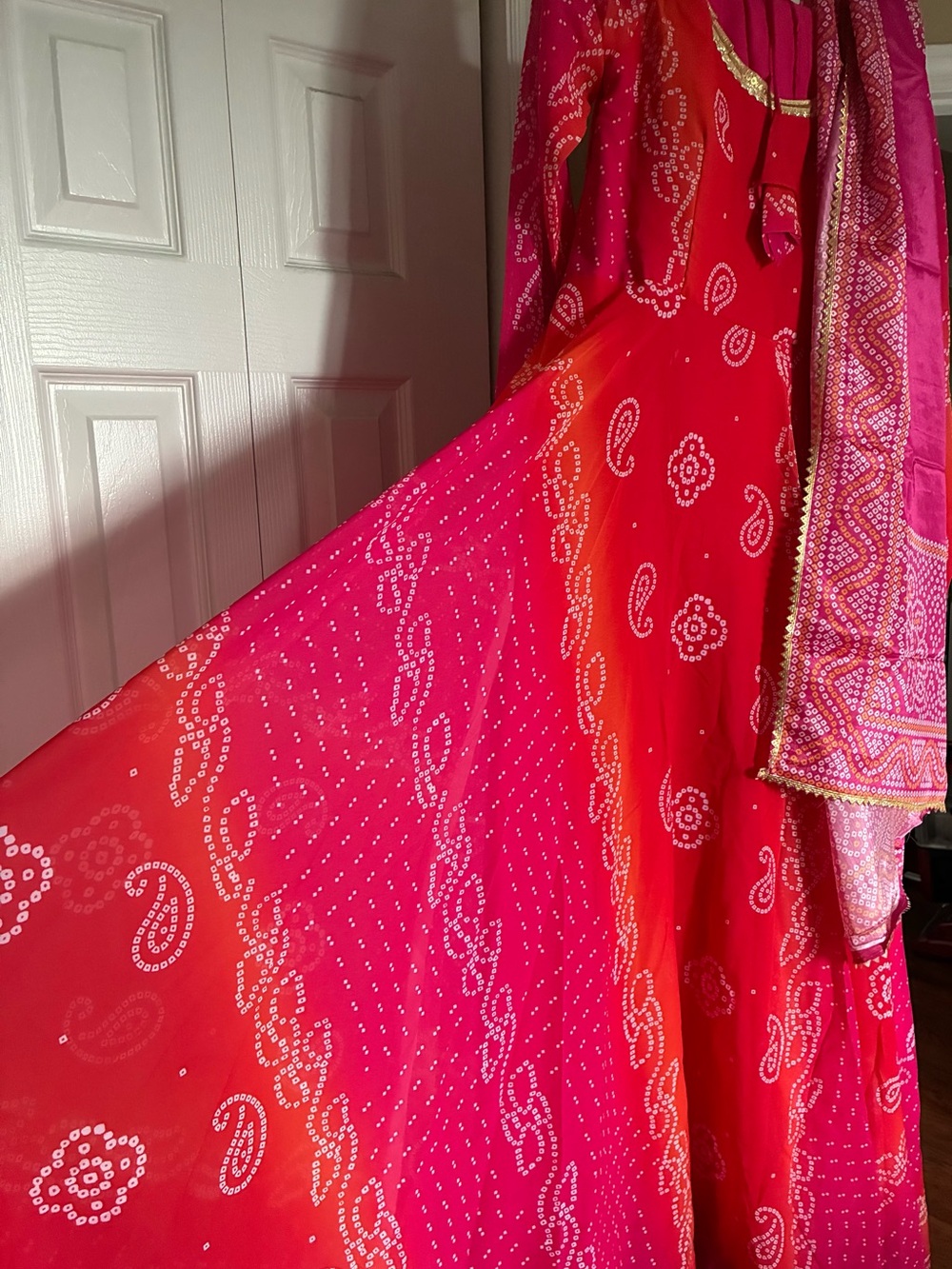 Vibrant Pink-Red Bandhani A-Line Salwar